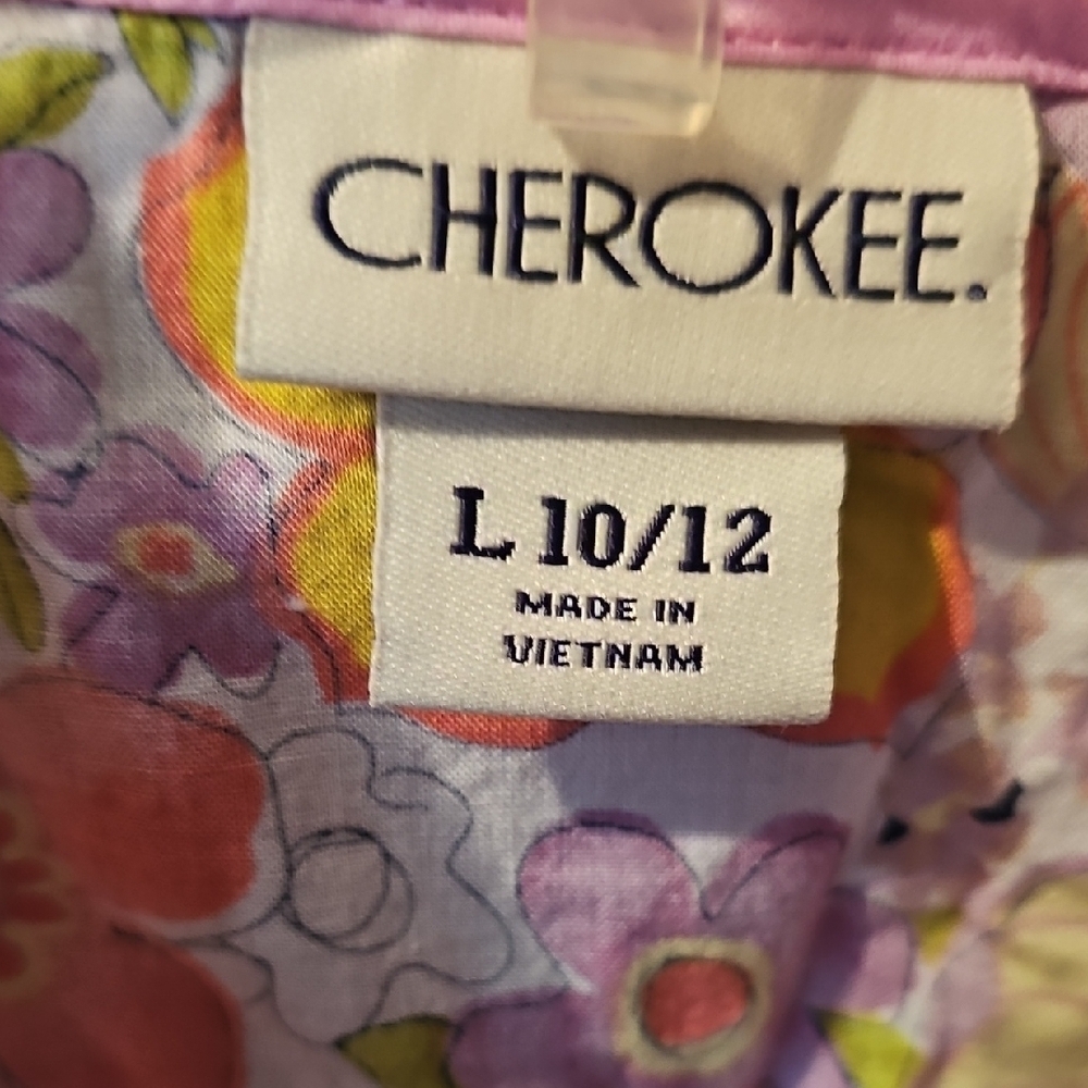 Cherokee Girl's Floral Top - Pink and Yellow Button Up Size Large 10/12 - Picture 2 of 7